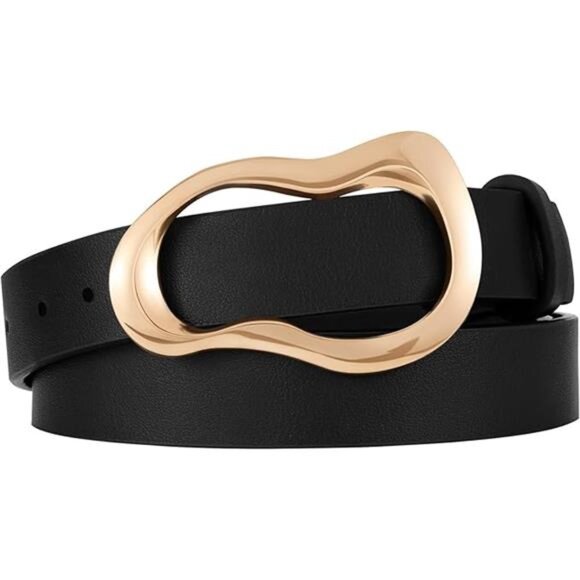 Leather Belt with Unique Gold Buckle – Adjustable Luxury Fashion Belt - Picture 2 of 2